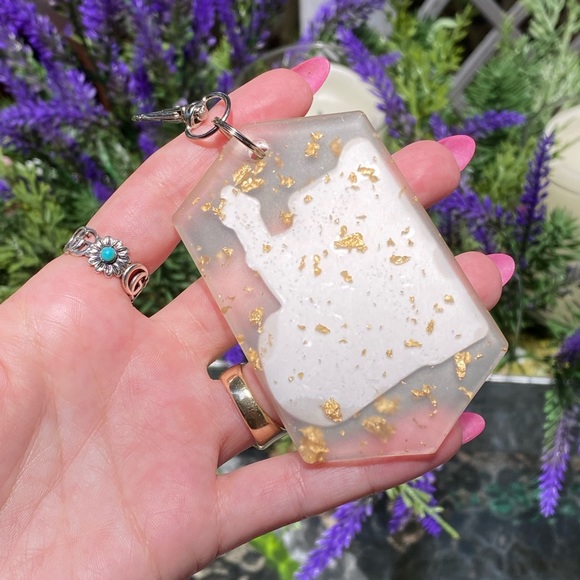 The Office Dwight Schrute " Question " Cartoon & Gold Flakes Keychain Bag Charm - Picture 4 of 9